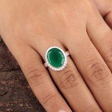 Green Onyx Gemstone 925 Sterling Silver Jewelry Handcrafted Ring Gift For Bride