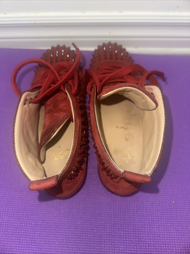Men's Christian Louboutin Red Suede Spike-Studded Luxury Sneakers 43.5 NO BOX!! - Image 3 of 4
