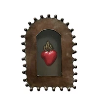 Mexican Tin NICHO with Sacred Heart Magnet, Shadow Box Frame