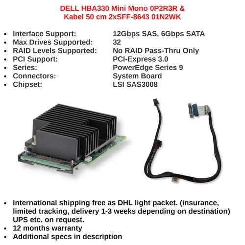 DELL HBA330 Mini Mono 0P2R3R + Kabel 50cm 2xSFF-8643 01N2WK