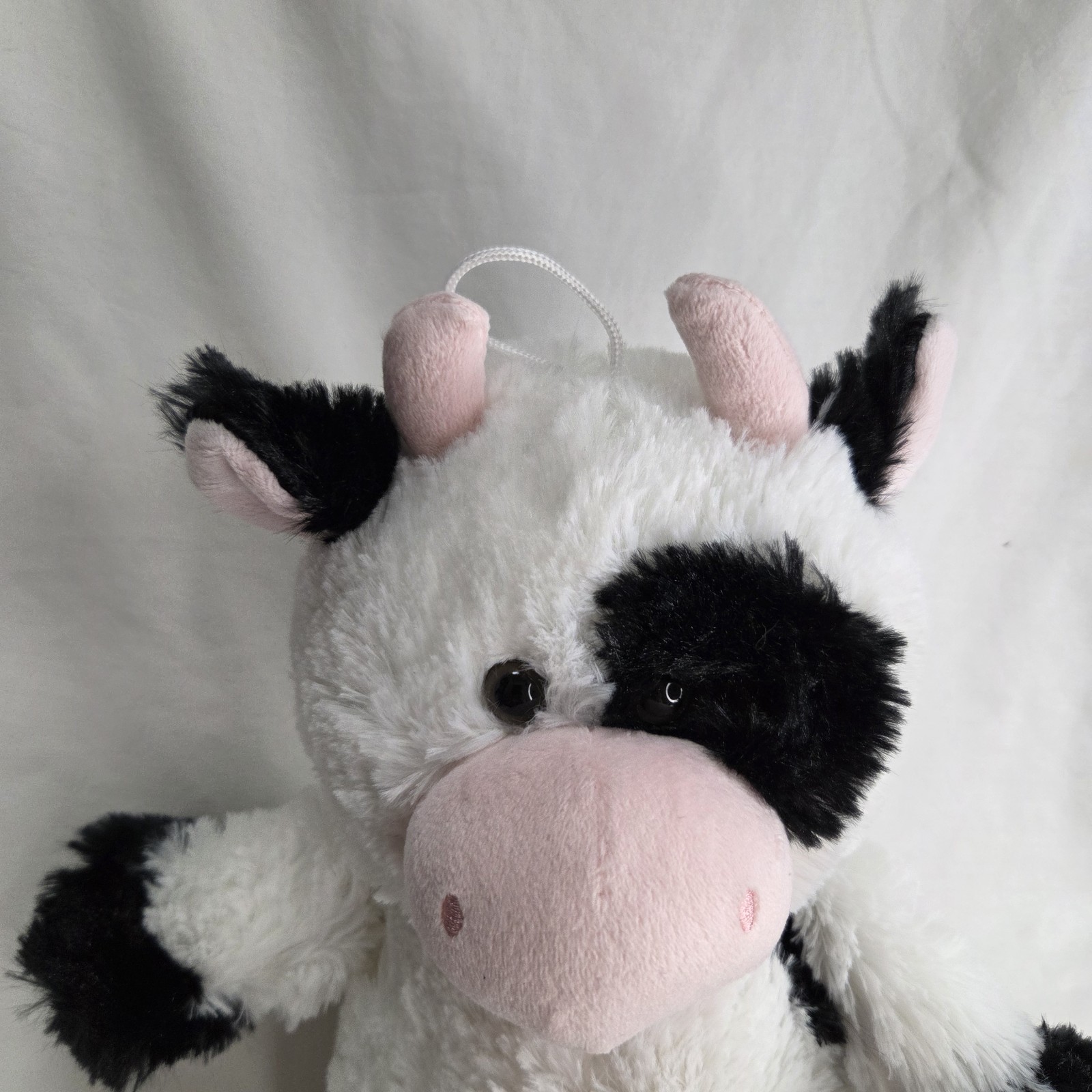Hersheys Plush Cow Stuffed Animal Black White Pink Snout Horns Ears 12" Toy