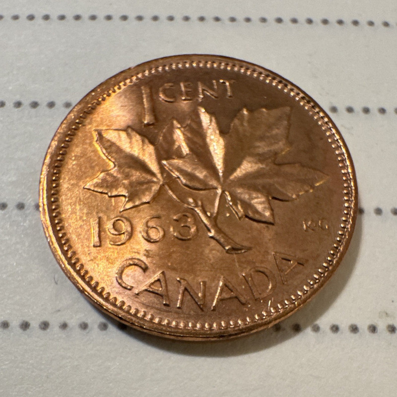 Canada 1963 Small Cent 1 Cent Coin - Small Beads Variety - RD - KM#59