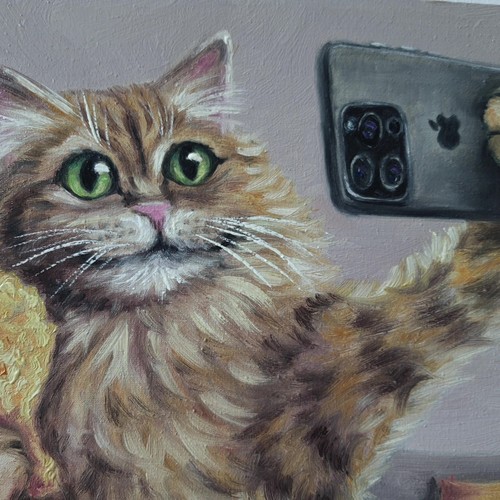 Ukrainian Artist Oil Painting Cat Couple Selfie Humor Wall Art Home Decor Gift - Picture 17 of 24
