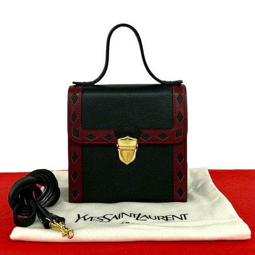 Yves Saint Laurent Cutout Shoulder Bag Leather Black / Red Unisex #TVB1734