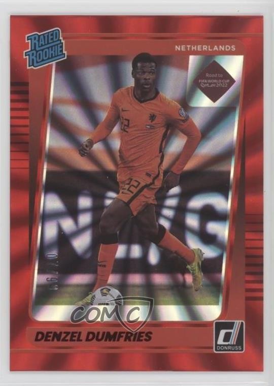 2021-22 Donruss Road to Qatar Holo Red Laser 7/99 Denzel Dumfries Rookie RC 01zv