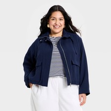 Women's Full Zipped Modern Gauze Jacket - A New Day Navy Blue
