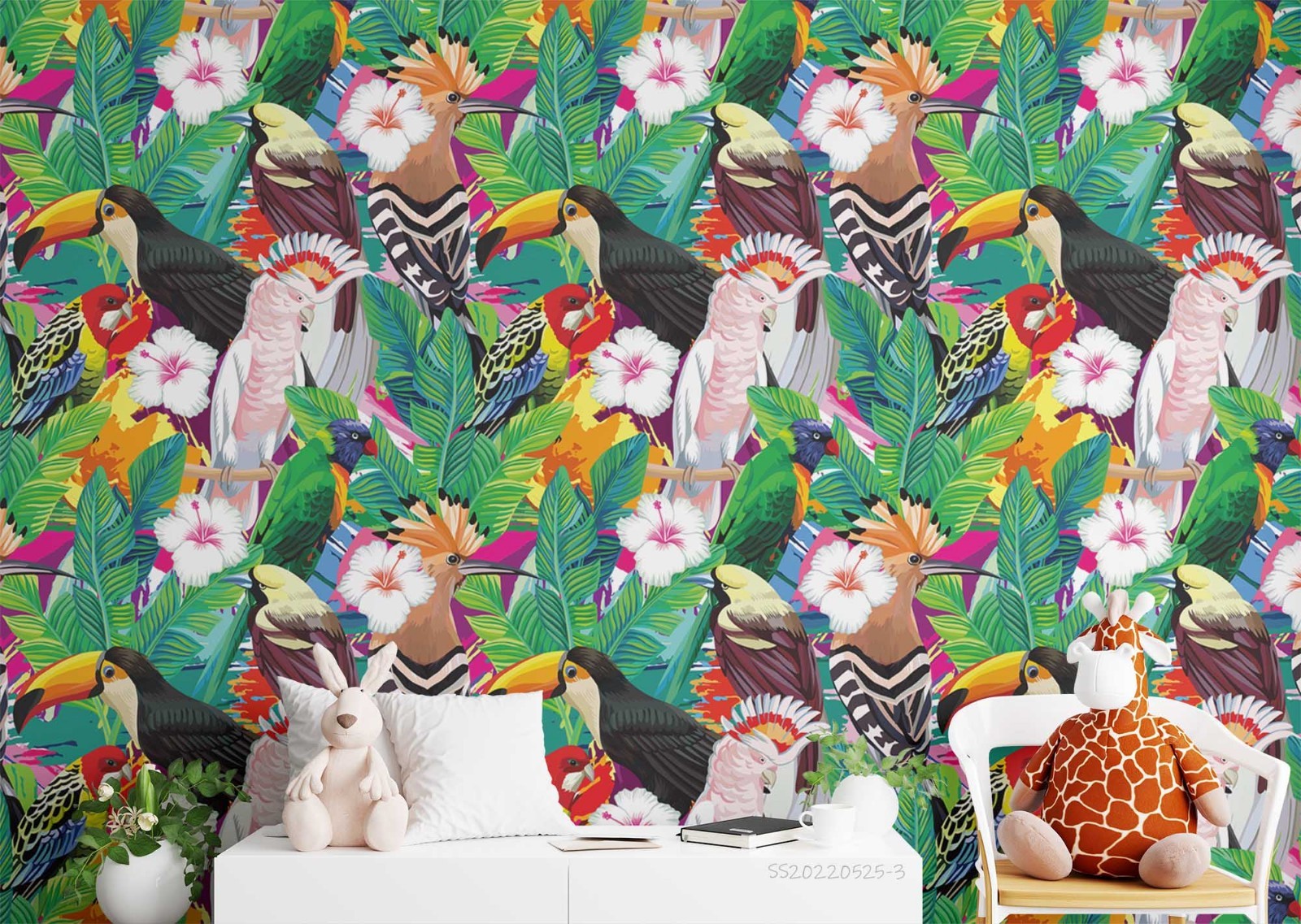 3D Flowers Leaves Bird Pattern Wall Murals Wallpaper Murals Wall Sticker