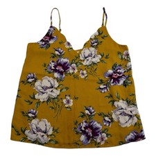 Socialite Yellow Gold Floral Scalloped V-Neck Blouse Strapless Tank Sz S Chiffon