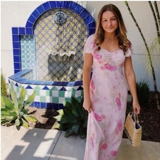 LoveShackFancy Dress Madara Maxi Chiffon Silk in Pink Floral
