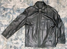 Men  s Black Genuine Leather Jacket Size M Zip Up Soft Worn Distressed