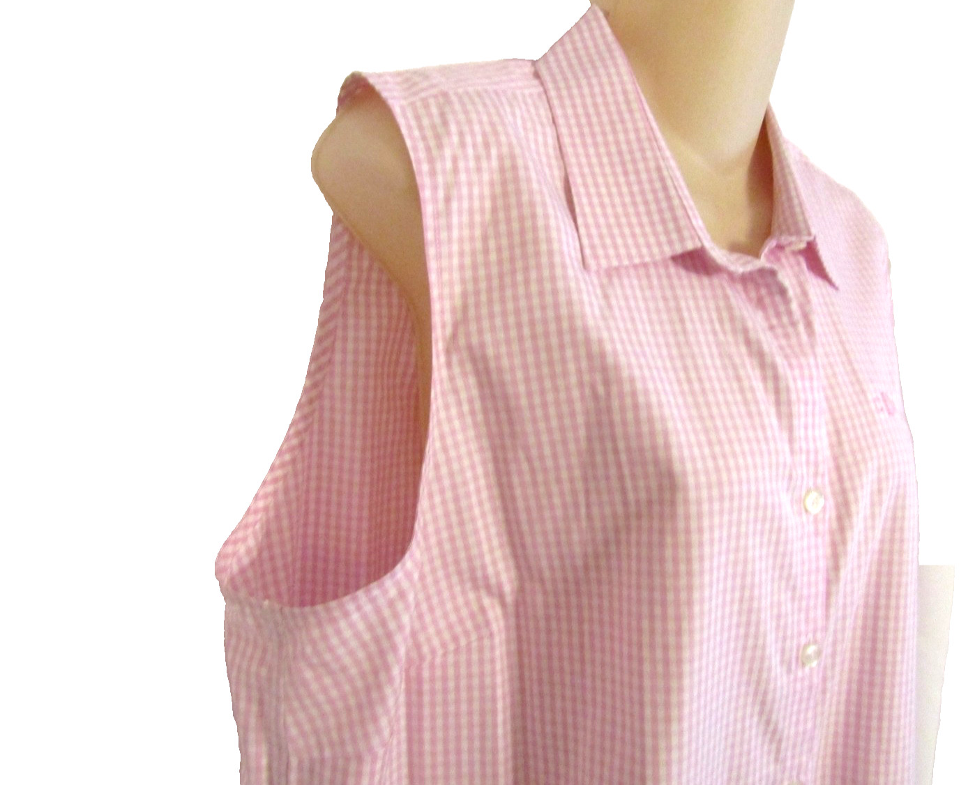 LANDS END PINK GINGHAM BUTTON FRONT SLEEVELESS TO… - image 2