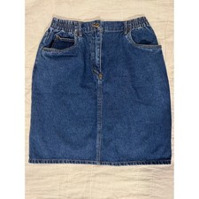 LL Bean Vintage 90s Denim Mini Skirt Medium Wash Elastic Waist Petite 6