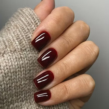 24pcs Deep Brown Bordeaux, Short Press-On Nails, Glossy, Elegant, Events