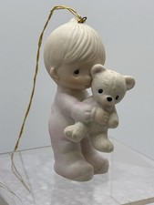 Precious Moments Jesus Loves Me Boy With Teddy Bear Ornament 4 1/2" 1980
