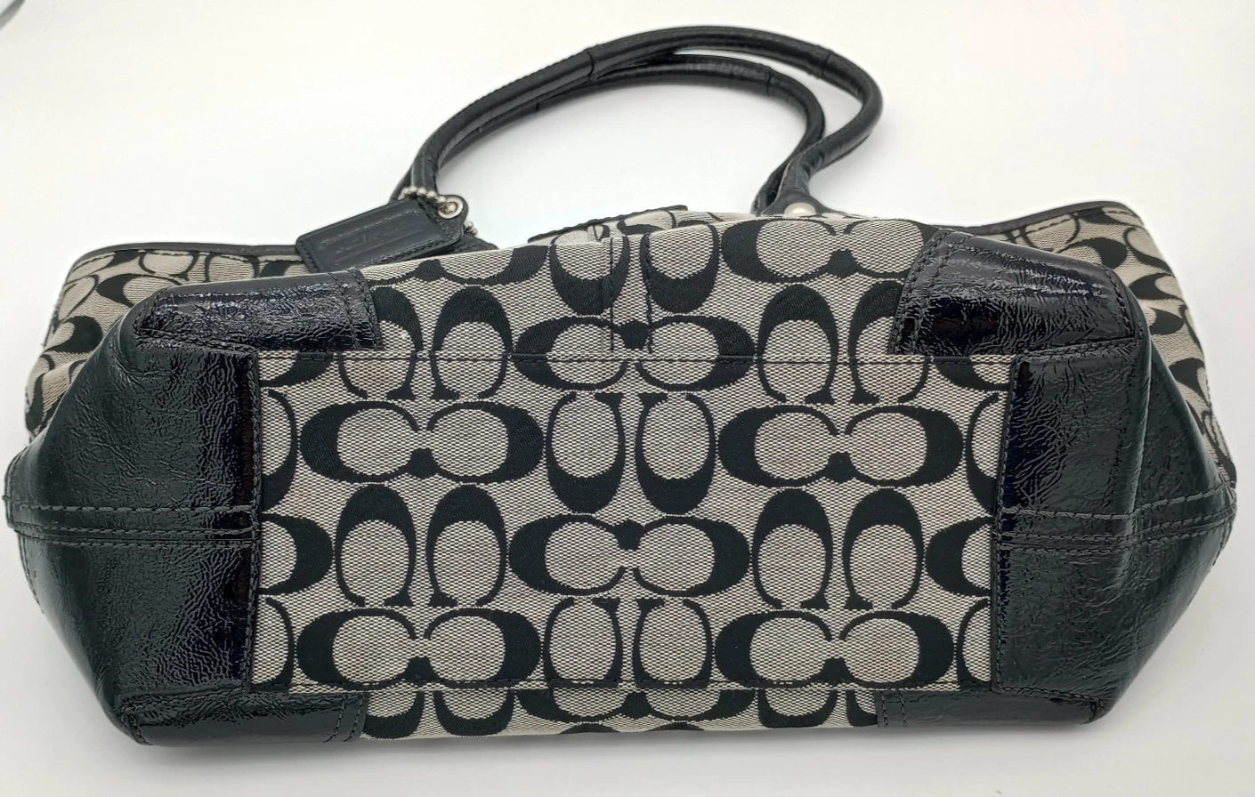 Borsa a tracolla Coach Bleecker Signature nera tela bordo pelle manico superiore