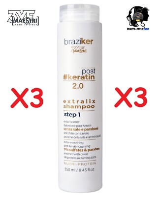 BRAZIKER KERATIN SHAMPOO 3ME MASTERS POST SMOOTHING TREATMENT 3X250ML COTRIL