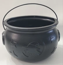 Witchs Cauldron Pot Candy Bowl /Pail Blow Mold Plastic Witch Stars Black Read ⬇️