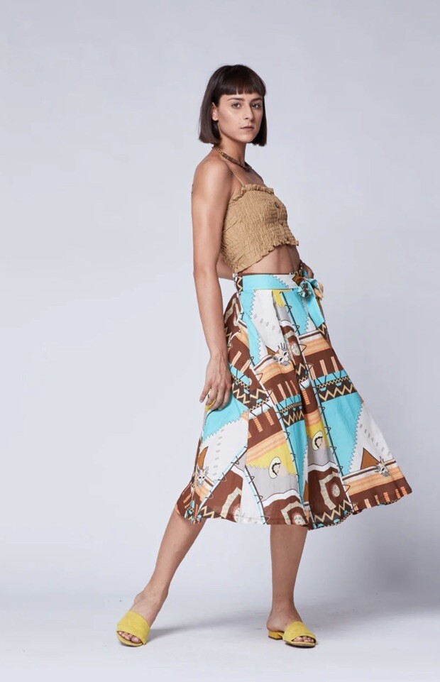 Baci Linen Blend Aztec Patchwork Belted Maxi Skir… - image 1