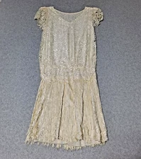 Vintage Flapper Dress Woman Small Ivory Fringe Lace Coquette Fairy Wedding Prom