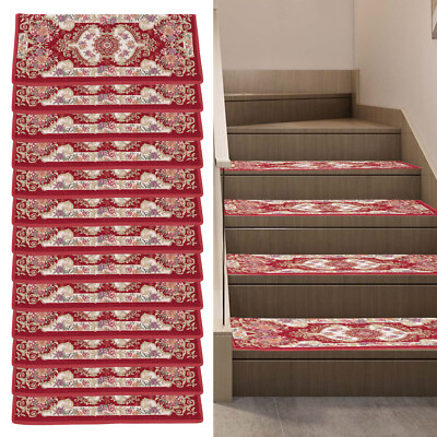 13pcs Non-Slip Washable Stair Treads Carpet Mats Polyester Self-Adhesive