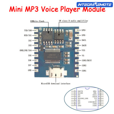 Mini MP3 Player Voice Module USB Download Flash Audio Module IO Trigger DY-SV17