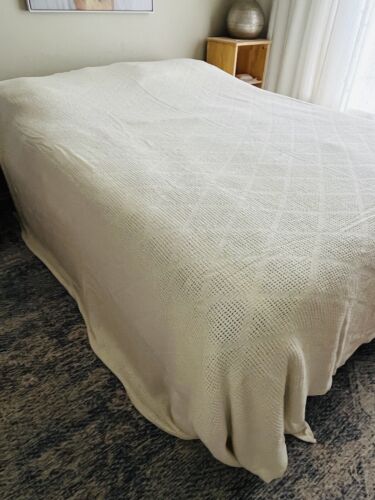 White Cotton Waffle Weave Blanket King USA WPL 1675 Vintage Diamond 25 Beacon ? - Foto 12 di 16
