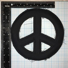 VINTAGE PEACE SIGN BOHO HIPPIE 8" CANVAS EMBROIDERED IRON ON PATCH BLACK