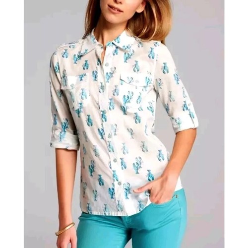 NWT Tory Burch Brigitte Button Up Blouse Shirt Top Lobsters sz 2 $195 Cotton - Picture 2 of 11