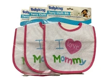 BabyKing Terry Cloth Bib Waterproof Bib with Self Closure Complies 3pk Pink