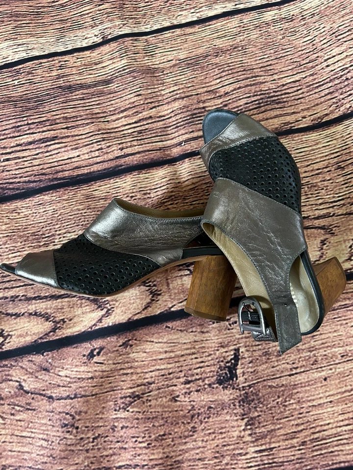 Sandalia Anthropologie Nina Payne con tiras negras tacón de madera talla 36-5 Foto 4 de 4