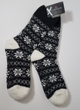 Cuddl Duds Socks Women 4-10 Double Layer Lounge Plush Non-Skid Bottoms Black NEW