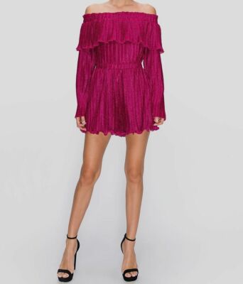 $100 Endless Rose Women's Pink Off The Shoulder Metallic Pleated