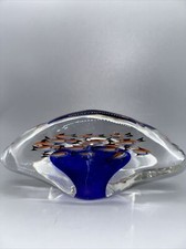 VINTAGE MURANO STYLE OCEAN SCHOOL OF FISH PAPERWEIGHT 20 FISH 10" X 4.5"