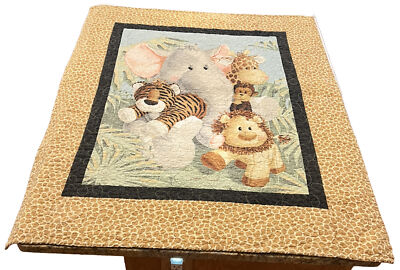 Jungle Babies Quilt Baby Blanket Elephant, Lion, Tiger, Monkey, Giraffe ...