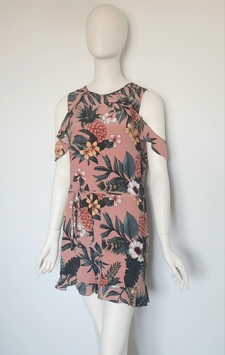 Witchery Limited Edition Size 10 Pink Tropical Print Playsuit Fluter Drop Straps - Picture 3 of 12