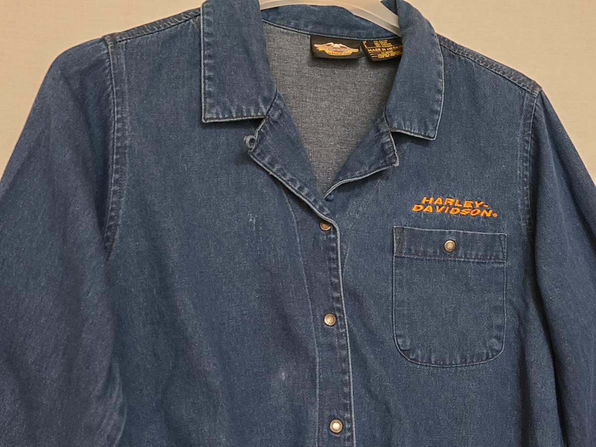 トップス Harley-Davidson Vtg Harley-Davidson Women's Denim Crop Tie Waist Snap Front