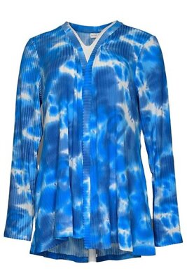 Susan Graver Tie-Dye Rib Knit Peplum Back Cardigan Aqua/Blue