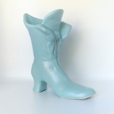 Vtg Ceramic Victorian Boot Planter Vase  Shoe Blue USA Pottery