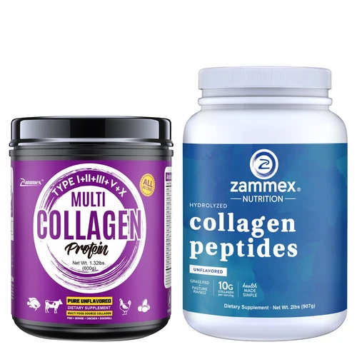Zammex Multi Collagen Powder&Hydrolyzed Collagen Peptides Grass Fed Unflavored