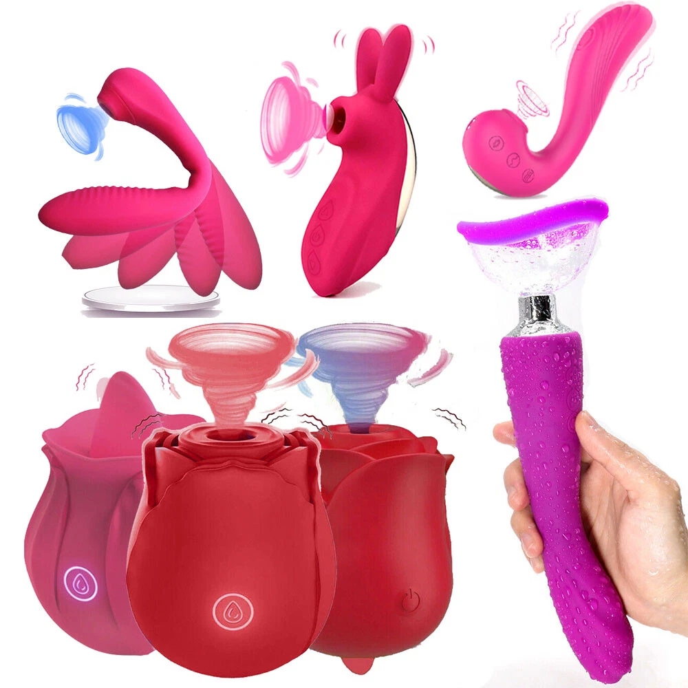 Rose Sucking Licking Vibrator Clit Stimulator G spot Dildo Sex Toys for Women US