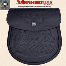 Scottish Black Leather double Embossed Kilt sporran with chain Belt