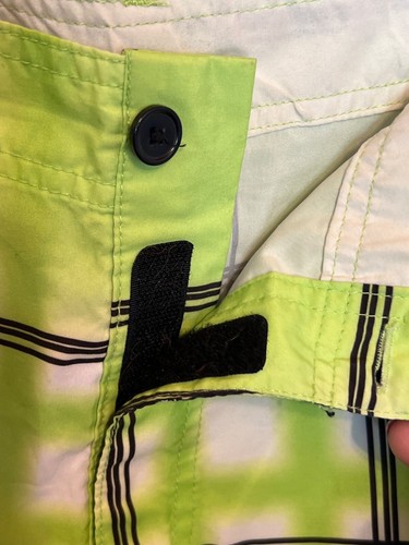 ZOO YORK MENS NEON GREEN PLAID BOARD SHORTS SWIM TRUNKS WITH BLACK STRIPES - Picture 5 of 8