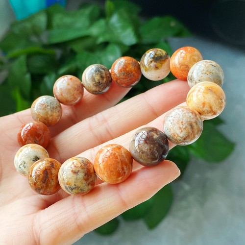 13.5mm Natural Orange Jade Coral Quartz Crystal Beads Bracelet AAA C869 - Picture 7 of 7