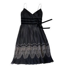 Ann Taylor LOFT Midi Dress Womens 2 Black Pleated Empire Waist Velvet Ribbon NEW