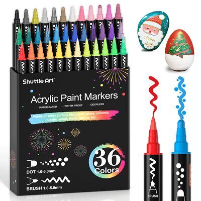 VibrantArt 36 Colors Dual Tip Acrylic Paint Markers Perfect for Rock  Painting,