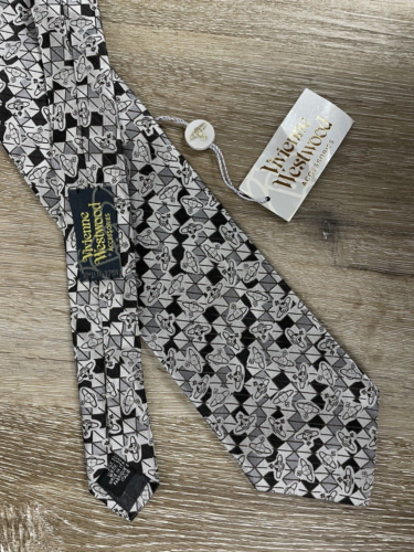 VIVIENNE WESTWOOD Deadstock Italian Silk Tie Geometric Embroidered Orb Logo