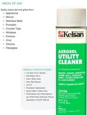 Aerosol UTILITY CLEANER FoaM SpraY Glass Window Clean Shine 22oz KELSAN KEL9400