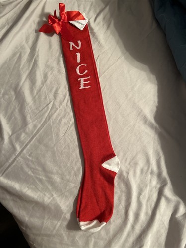Christmas Socks Over Knee Funny Novelty Holiday Socks Long Socks Naughty Or Nice - Picture 2 of 6
