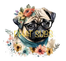 Sublimation Print Floral Pug Ready to Press Heat Transfer