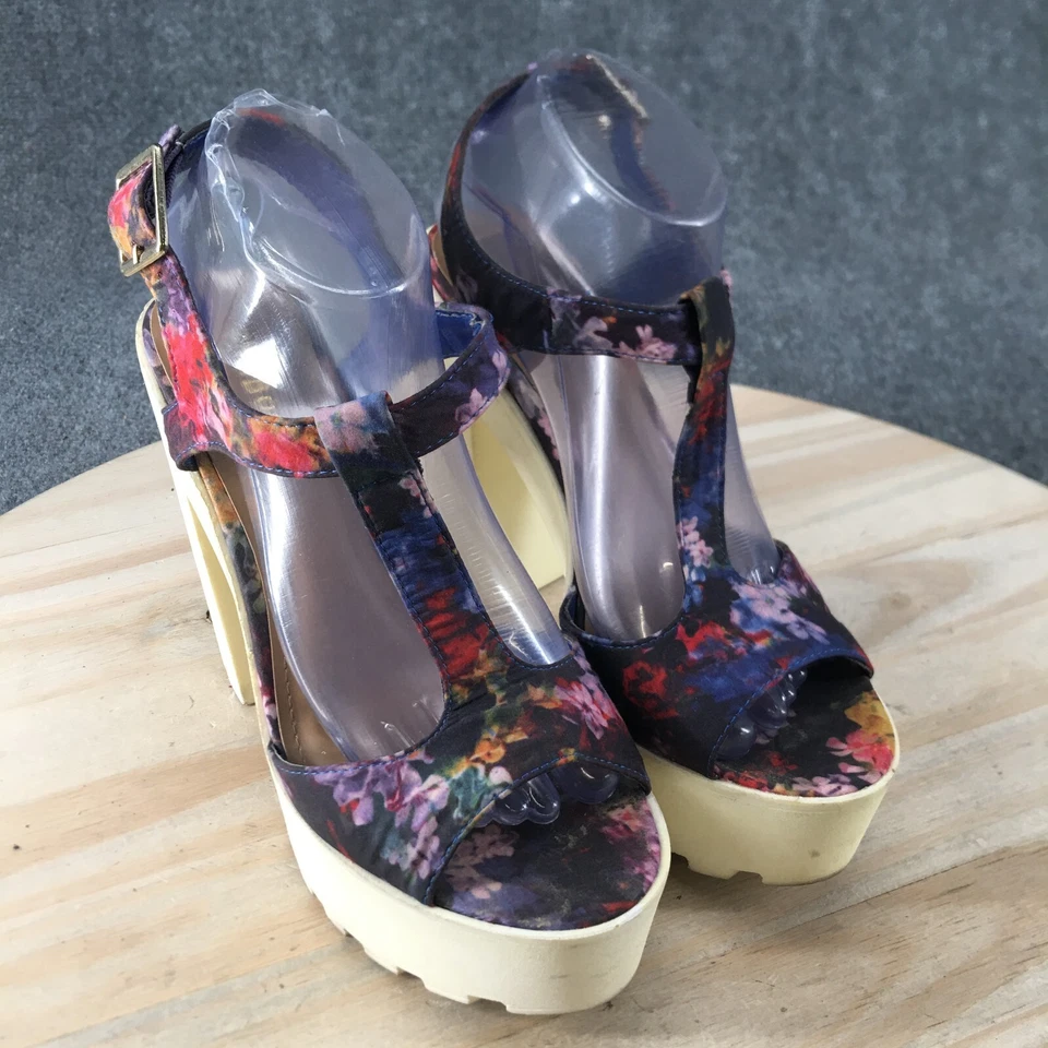 Bamboo Johnny 高跟鞋女式 9 厚底露背花卉多色面料 — 第 3/4 张图片